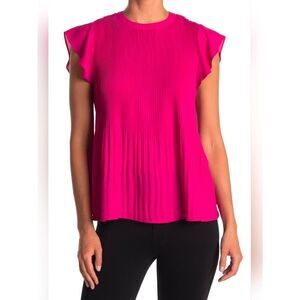 🔹️Adrianna Papell Fuchsia Georgette Pleated Short Flutter Sleeve Top Medium